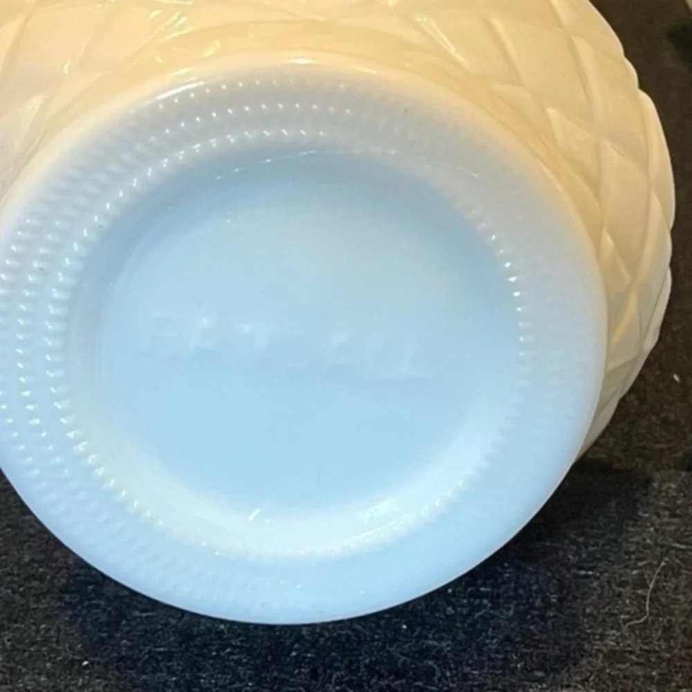 Vintage Diamond Patterned Milk Glass Vases Set of Two